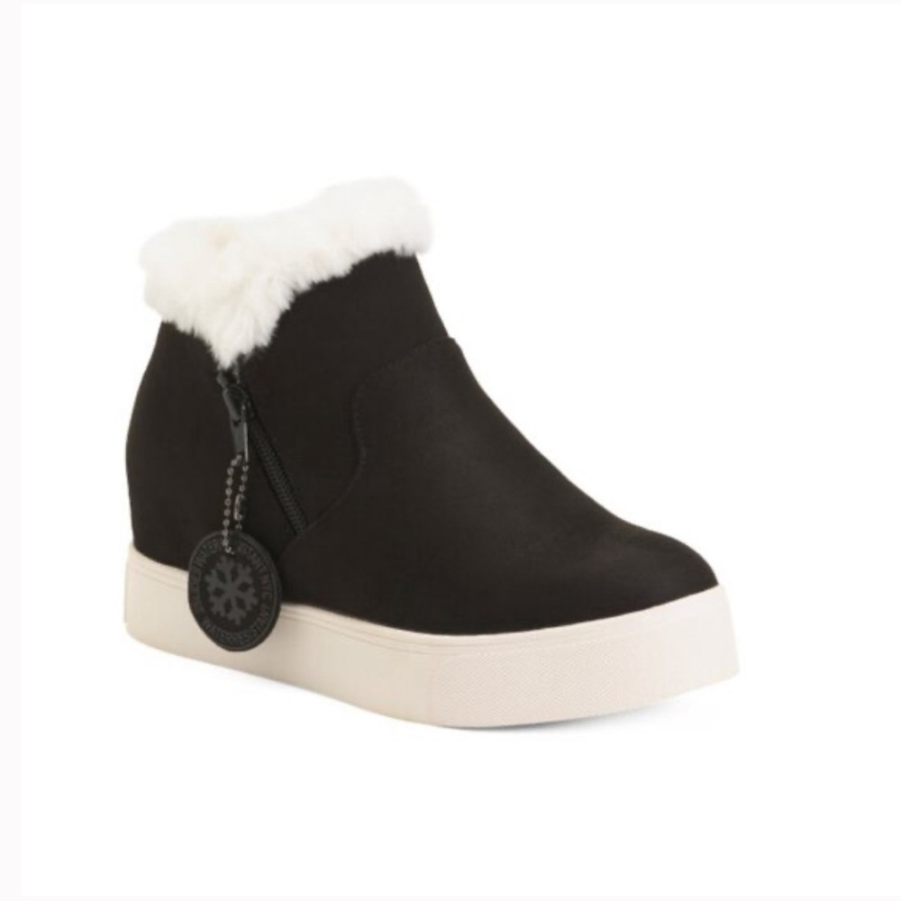 JSLIDES Black Suede Karlee Cozy Wedge Sneakers